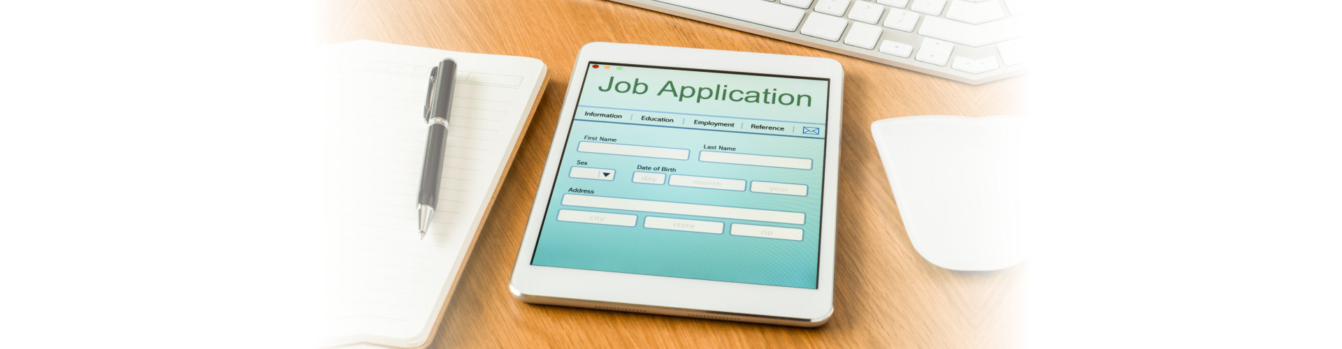 Modern digital tablet pc showing user interface of blank job application form